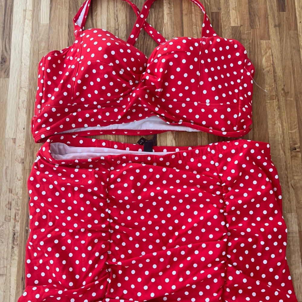 Torrid Plus Size Bathing Suit Set Red Polka Dots